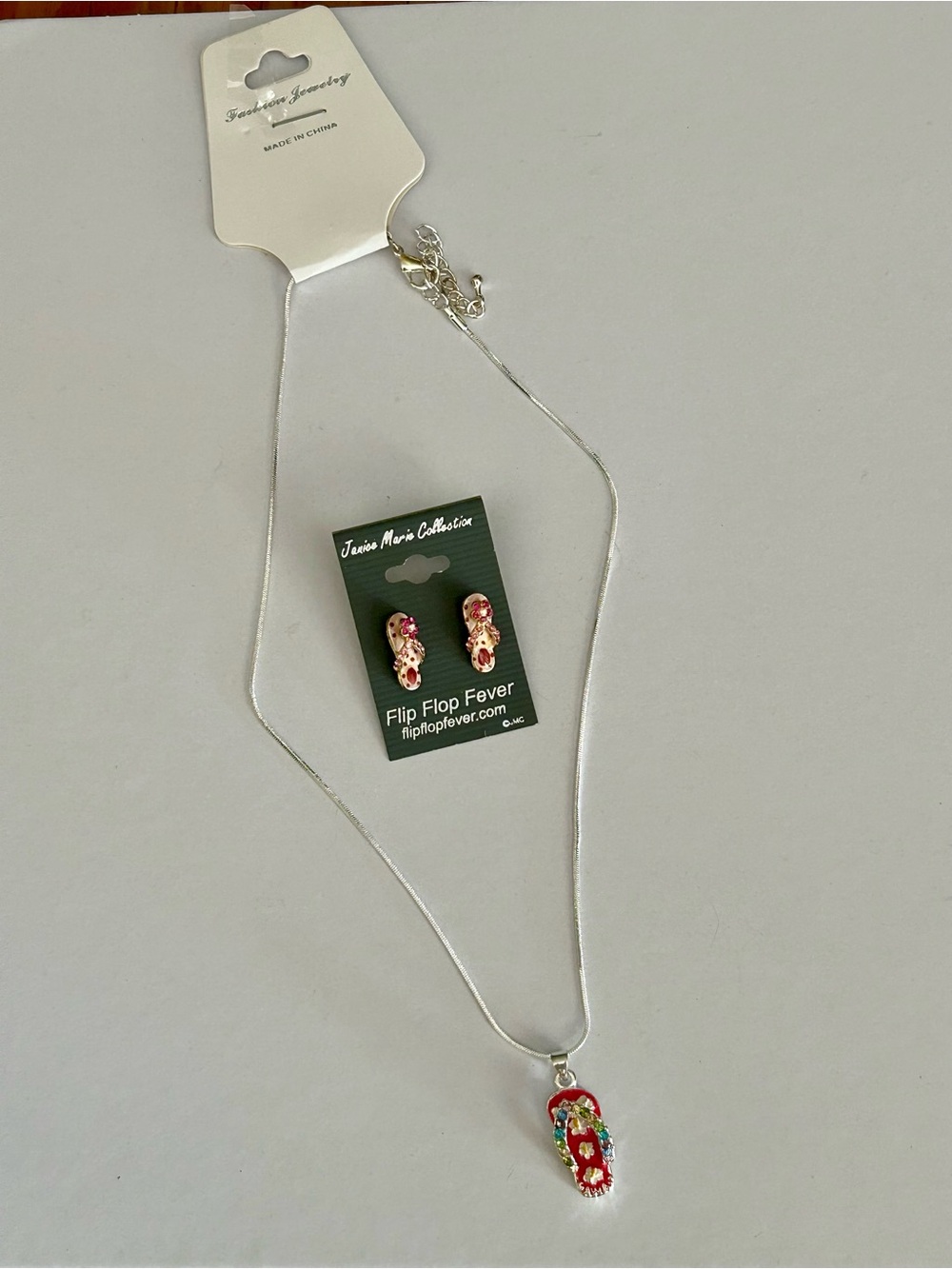 Sparkly Flip Flop Pendant Necklace & Earrings